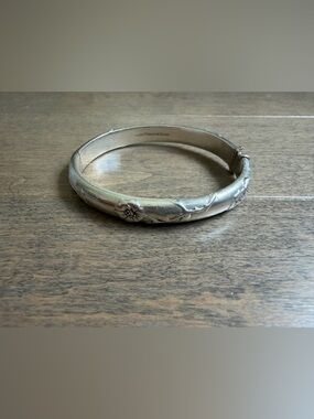 Vintage Tiffany & Co. Silver Floral Relief Bangle Bracelet
